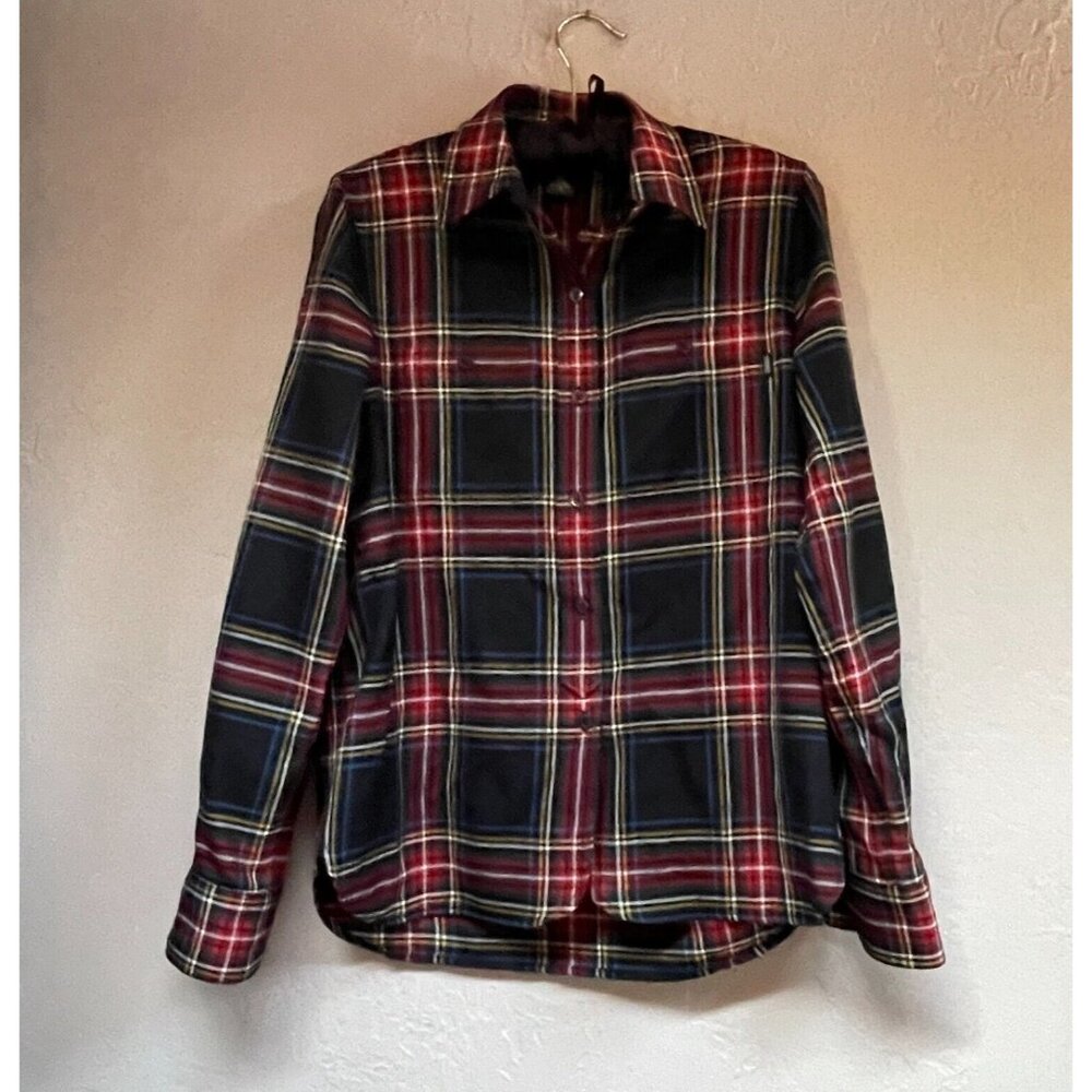 Lauren Jeans Co. Ralph Lauren Women Wool Plaid Shirt Small Long Sleeve Red Black